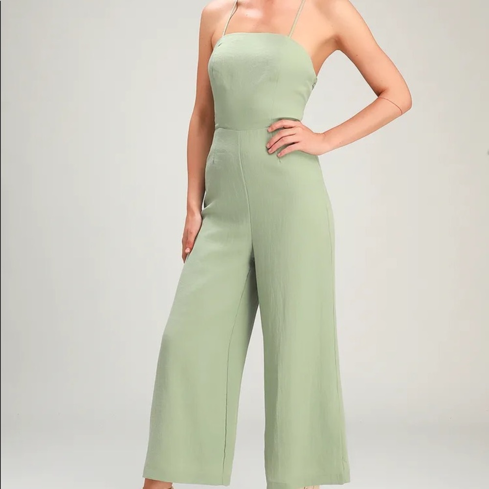 Lulu’s Sage Green Lace-Up Culotte Jumpsuit - Picture 5 of 13
